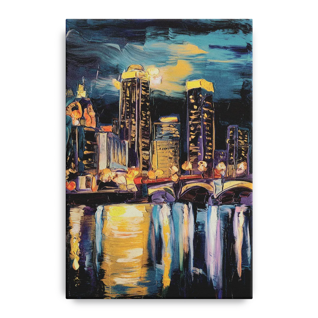 Grand Rapids Nighttime Skyline Glow - Canvas Wall Art
