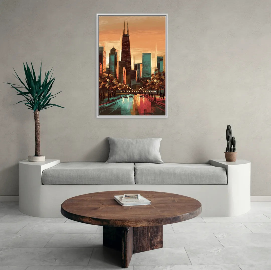 Chicago Magnificent Mile - Living Room White Frame Canvas
