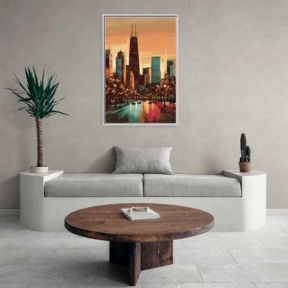 Chicago Magnificent Mile - Living Room White Frame Canvas