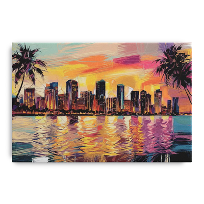 Miami Skyline At Sunset - Canvas Wall Art