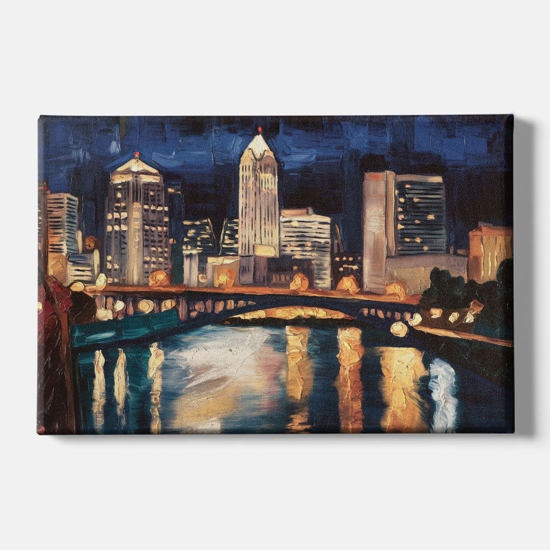 Columbus Nighttime Skyline - Canvas Wall Art