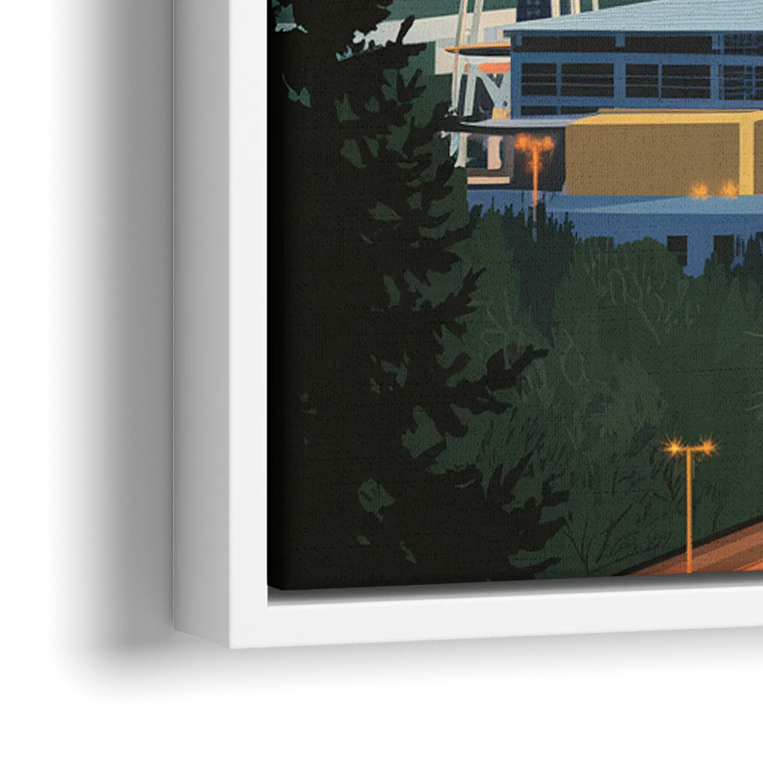 Seattle City at Dusk - Close-Up White Frame Canvas
