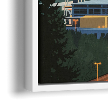 Seattle City at Dusk - Close-Up White Frame Canvas