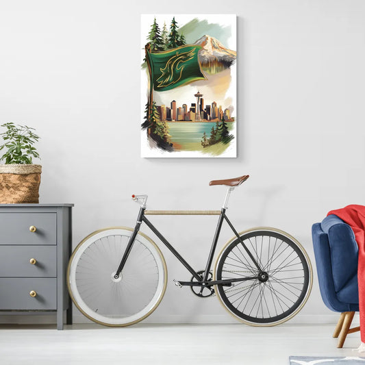 Washington Flags and Symbols - Canvas Wall Art Living Room