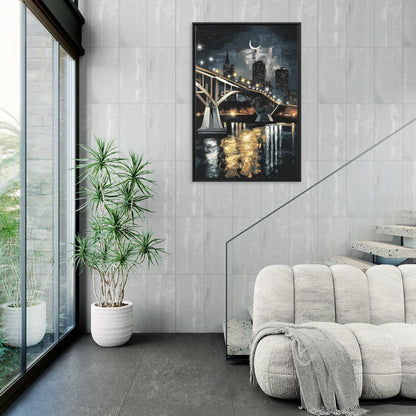 New Orleans Crescent City Nights - Living Room Black Frame Canvas