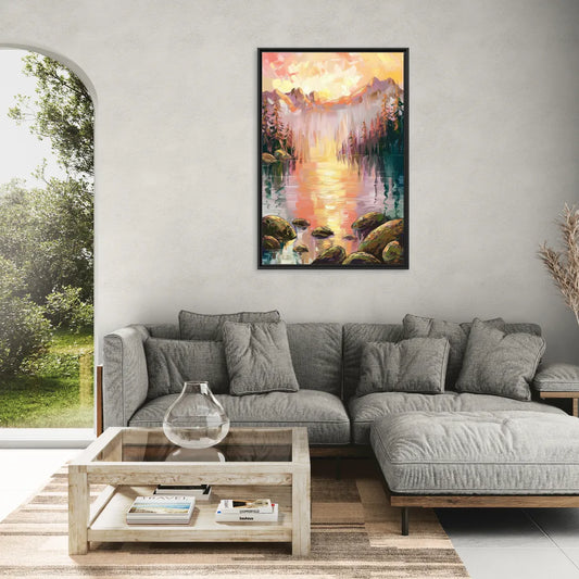 Lake Tahoe Alpine Sunrise - Living Room Black Frame Canvas