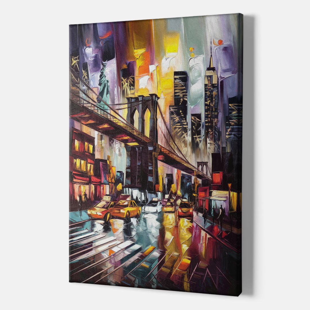 New York City Iconic Landmarks Collage Night - Canvas Wall Art Indoor