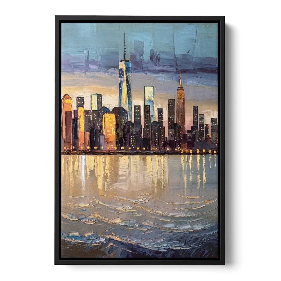 New York City Hudson River View - Black Frame Canvas