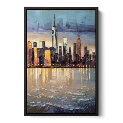 New York City Hudson River View - Black Frame Canvas