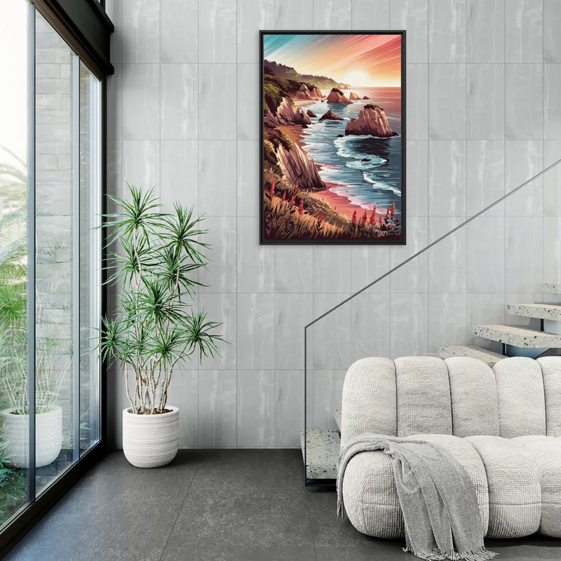 Big Sur Coastal Sunset - Living Room Black Frame Canvas