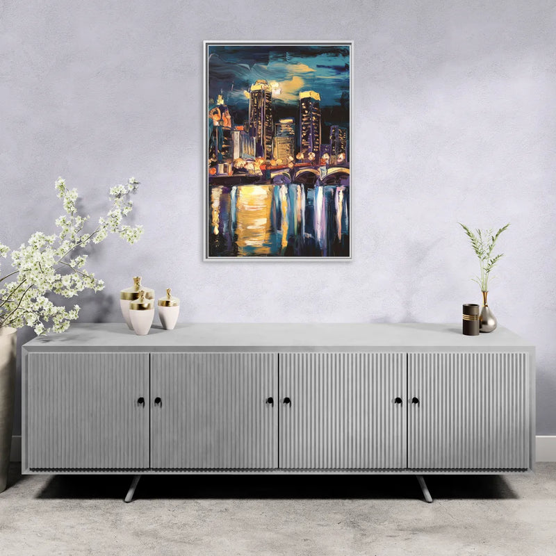 Grand Rapids Nighttime Skyline Glow - Living Room White Frame Canvas