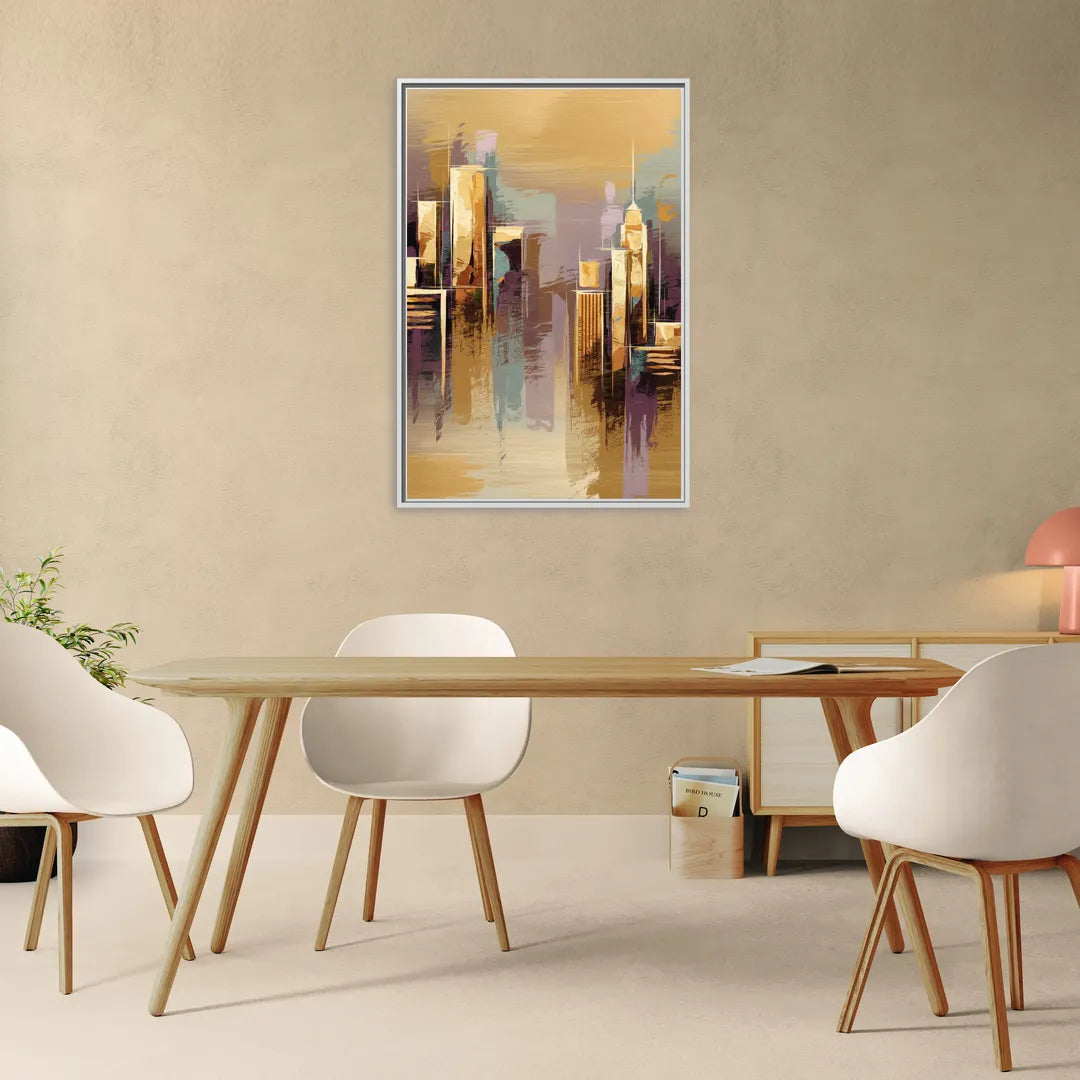 Kansas City Downtown Panorama - Living Room White Frame Canvas