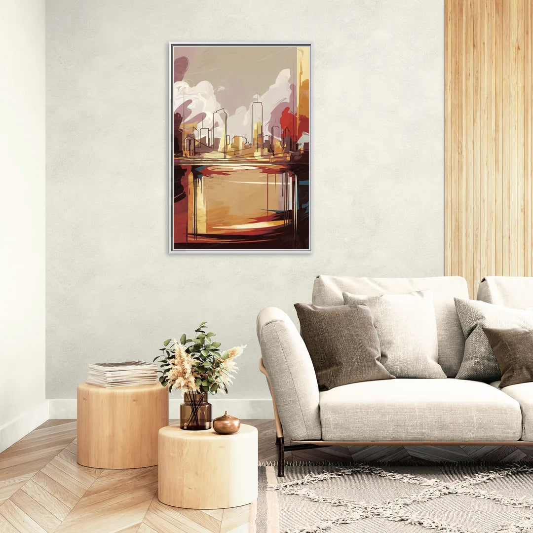 Fort Wayne Skyline Panorama - Living Room White Frame Canvas