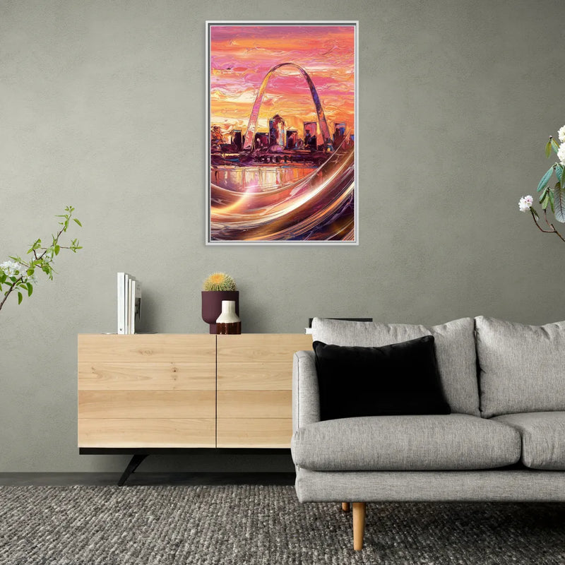 St. Louis Skyline at Sunset - Living Room White Frame Canvas