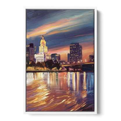 Baton Rouge Cityscape Twilight - White Frame Canvas