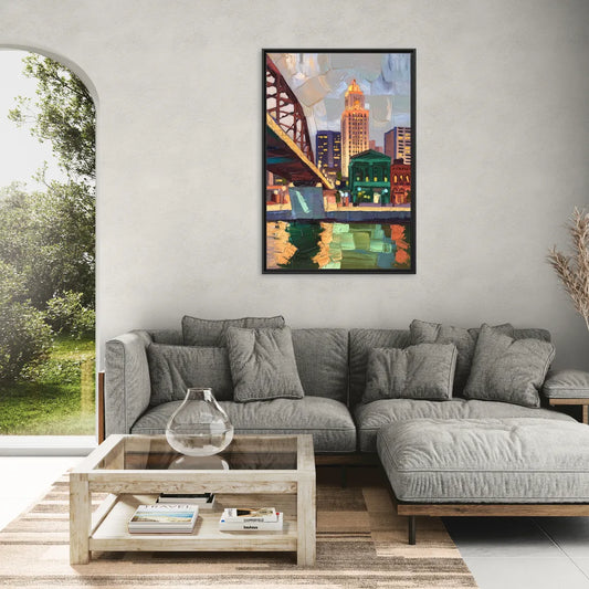 Omaha Historic Landmarks - Living Room Black Frame Canvas