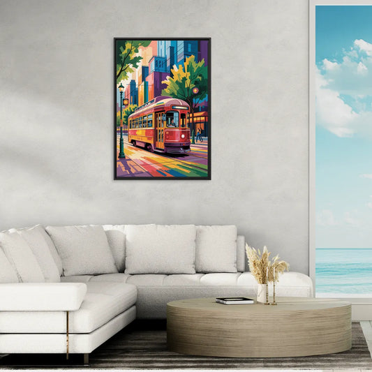 Toronto Streetcar Vintage - Living Room Black Frame Canvas