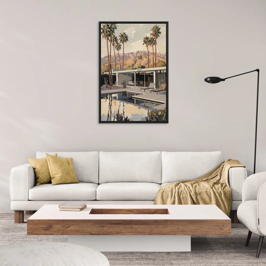 Palm Springs Mid Century Vibes - Living Room Black Frame Canvas