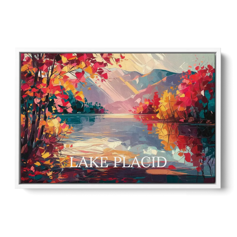 Lake Placid Autumn Splendor - White Frame Canvas