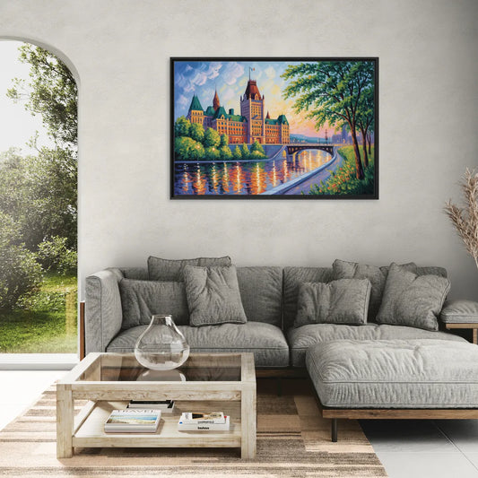 Parliament Building Quebec - Living Room Black Frame Canvas