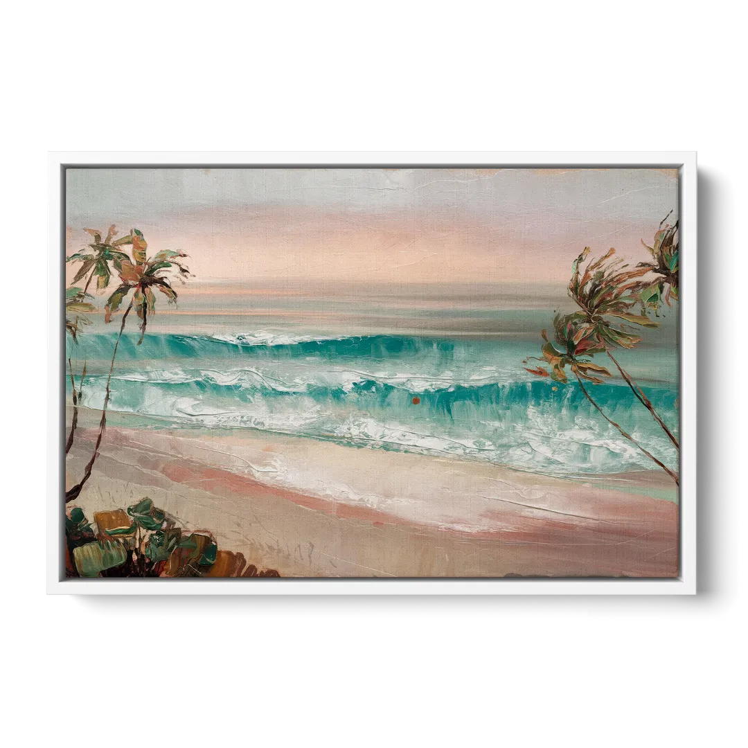 La Jolla Waves And Palms - White Frame Canvas