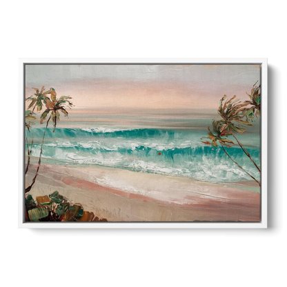 La Jolla Waves And Palms - White Frame Canvas