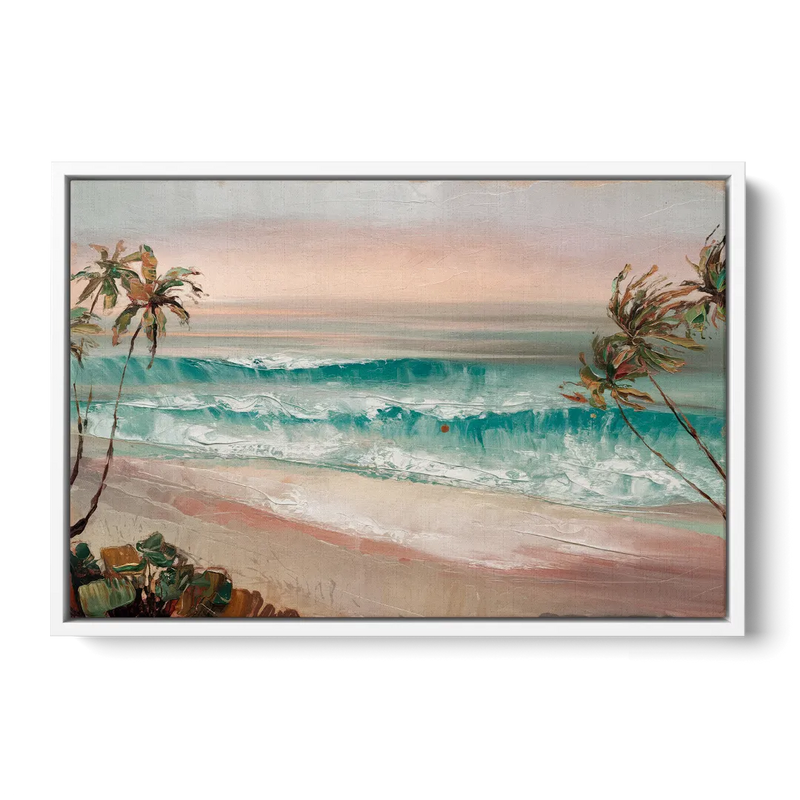La Jolla Waves And Palms - White Frame Canvas