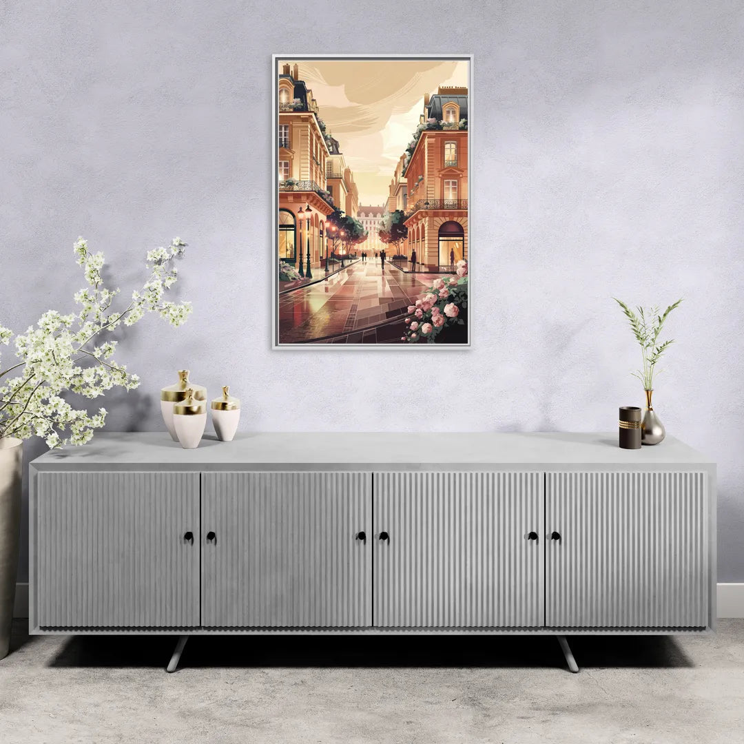 Camden Urban Charm Cityscape - Living Room White Frame Canvas