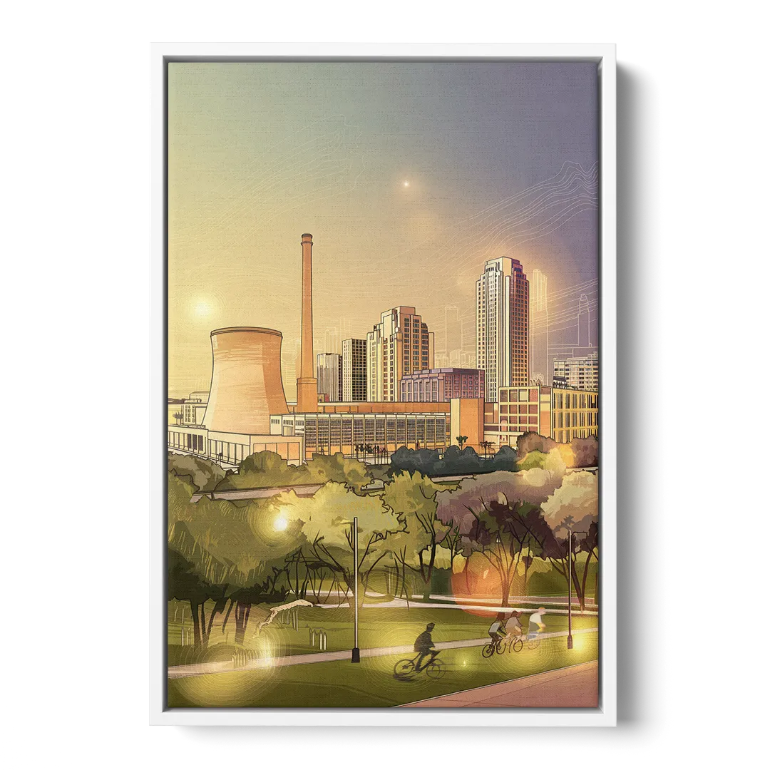 Austin Seaholm District - White Frame Canvas