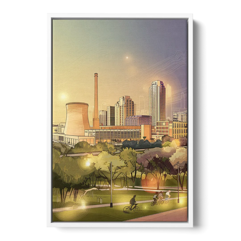 Austin Seaholm District - White Frame Canvas