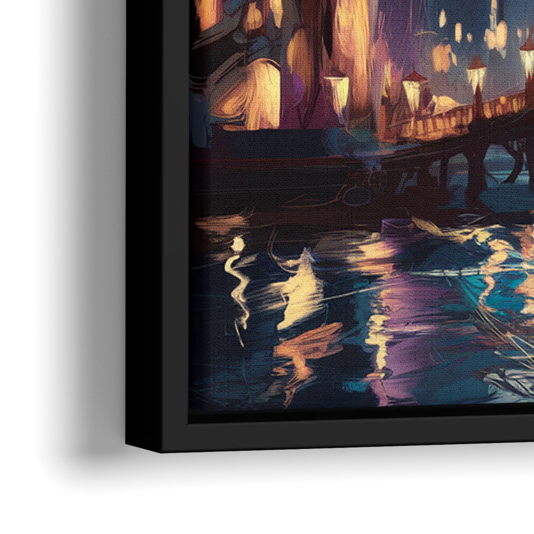 Mobile Nightscape Glow - Close-Up Black Frame Canvas
