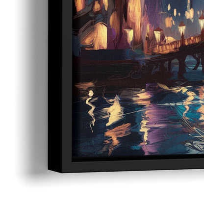 Mobile Nightscape Glow - Close-Up Black Frame Canvas