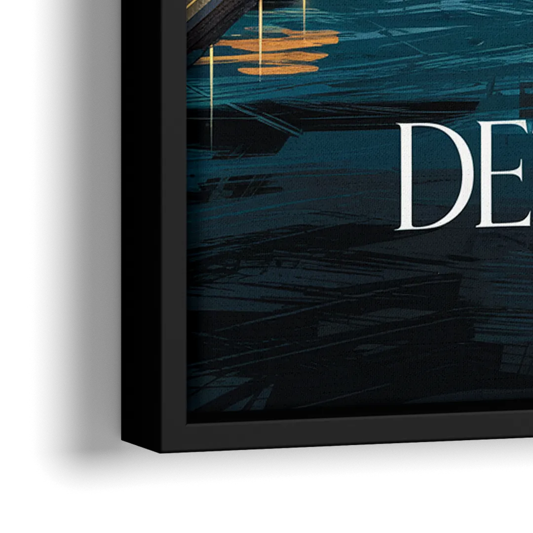 Detroit Scenic Nightscape - Close-Up Black Frame Canvas