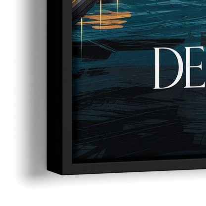 Detroit Scenic Nightscape - Close-Up Black Frame Canvas