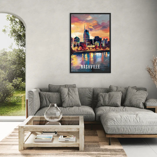 Nashville Artistic Skyline - Living Room Black Frame Canvas