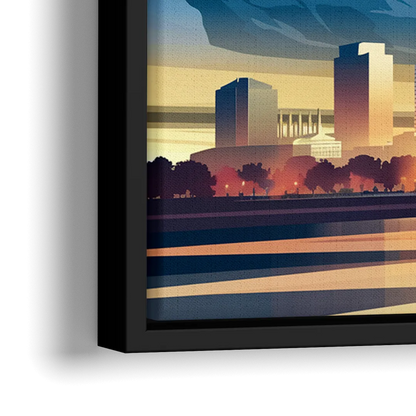 Denver Sunset Over Rockies - Close-Up Black Frame Canvas