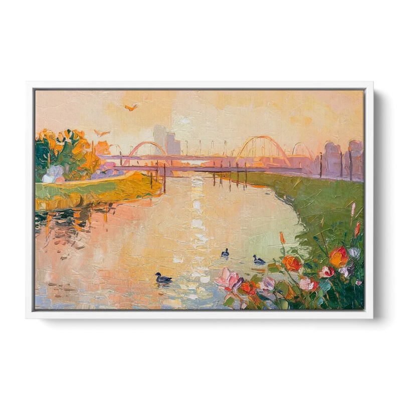Jacksonville Riverside Scenery - White Frame Canvas