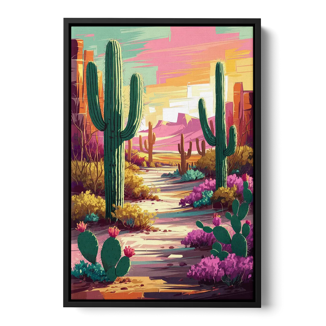 Tombstone Cactus Landscape - Black Frame Canvas