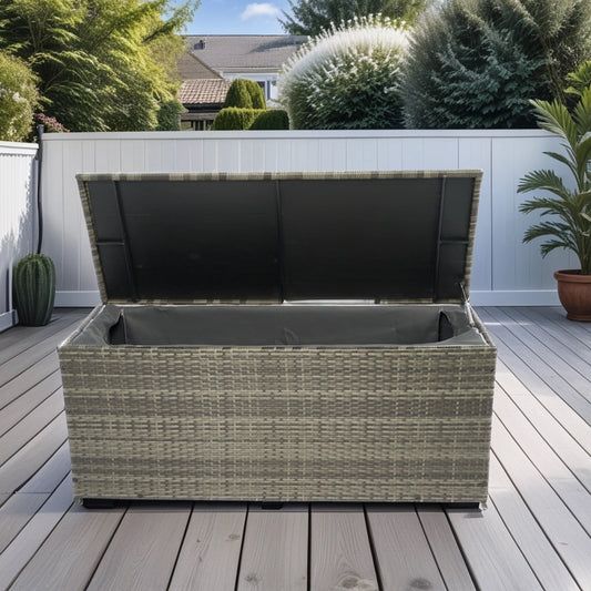 Outdoor Patio Wicker Storage Box – 113 Gallon with Cushioned Lid