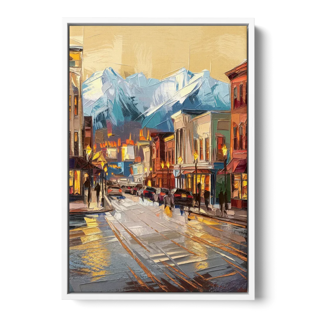 Anchorage Downtown Streets - White Frame Canvas