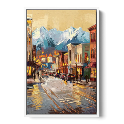 Anchorage Downtown Streets - White Frame Canvas