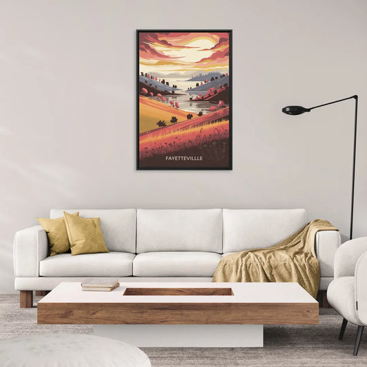 Fayetteville Sunset Views - Living Room Black Frame Canvas