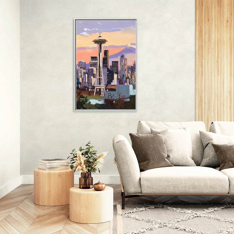 Seattle Skyline from Kerry Park - Living Room White Frame Canvas