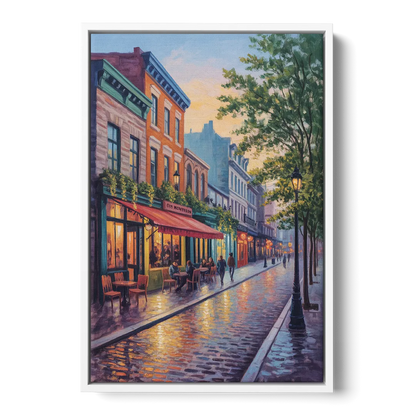 Old Montreal Streets - White Frame Canvas