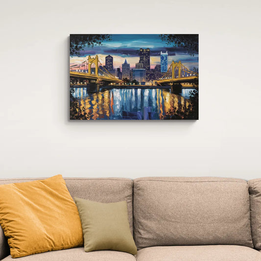 Pittsburgh Downtown Lights at Night - Canvas Wall Art Living Room