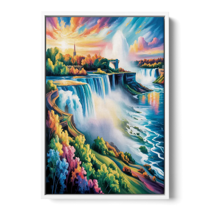 Niagara Falls Panorama - White Frame Canvas