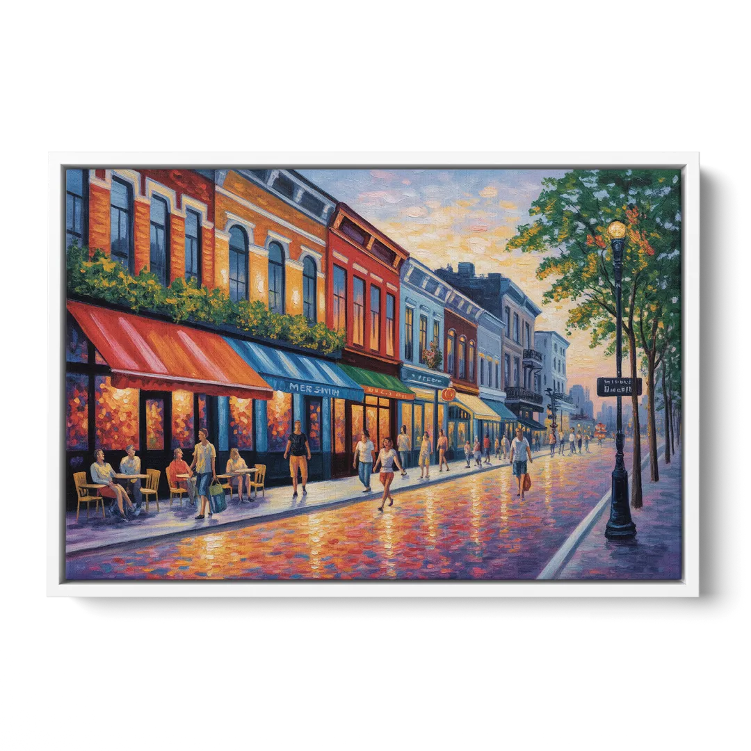 Montreal Summer Streets - White Frame Canvas