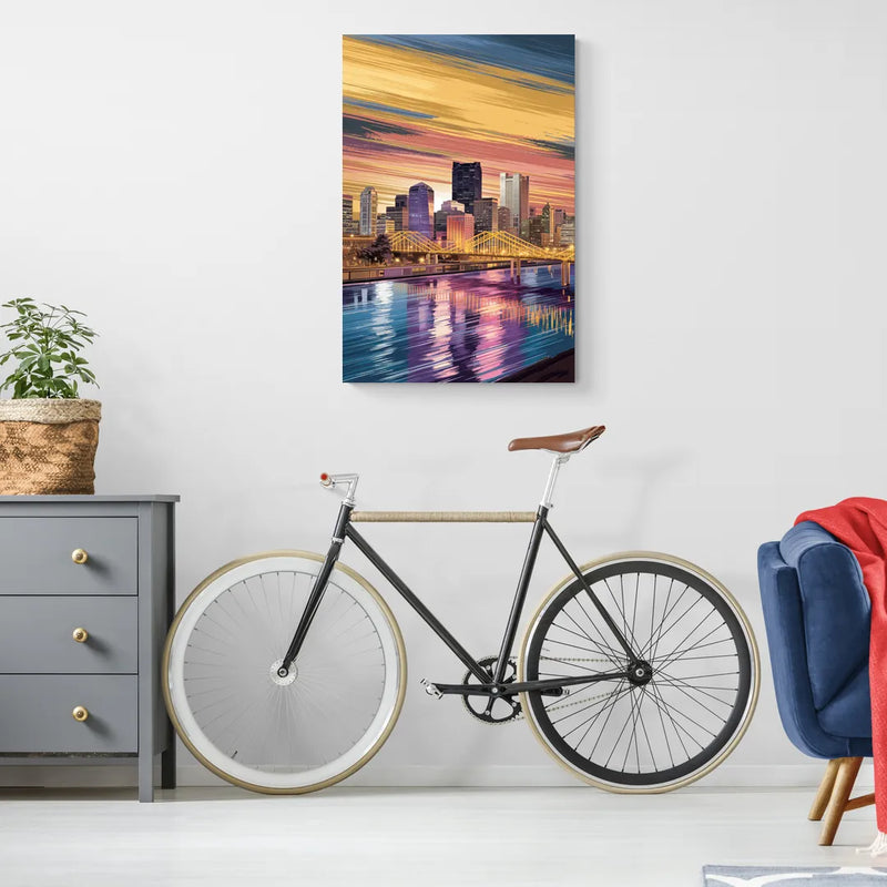 Pittsburgh Skyline Reflection - Canvas Wall Art Living Room