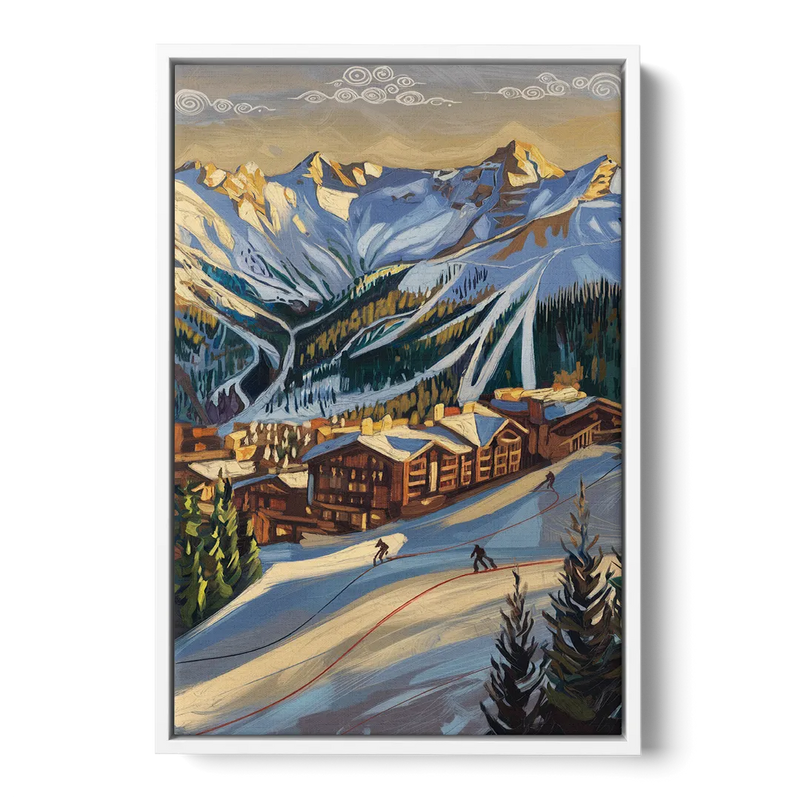 Breckenridge Ski Resort Panorama - White Frame Canvas