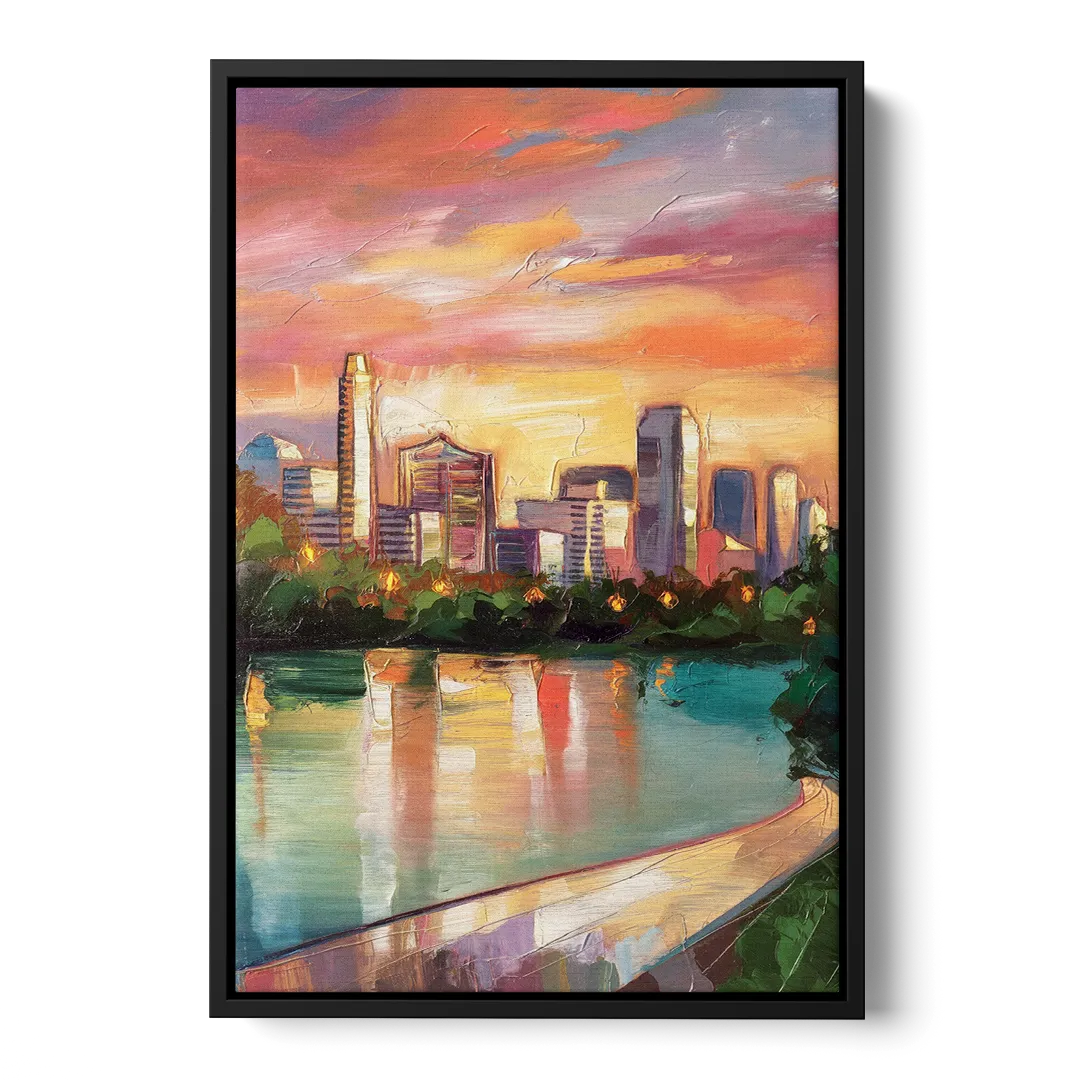 Austin Enchanting Cityscape - Black Frame Canvas